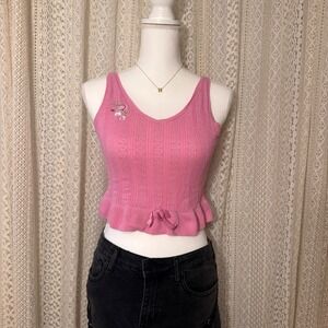 American Girl Loveshackfancy Pink Eyelet Knit Ruffle Peplum Crop Top Size M